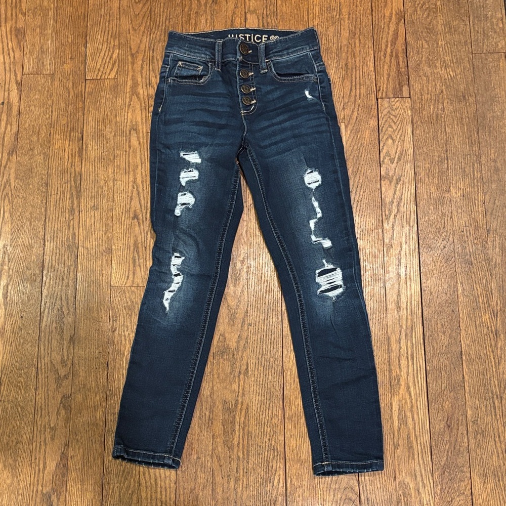 Justice Girls Navy Distressed Skinny Jeans